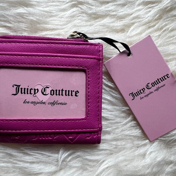 🩷 JUICY COUTURE UPGRADE U L ZIP CARD CASE WALLET JUICY PINK W PAVE HEART 🩷 - Picture 2 of 4